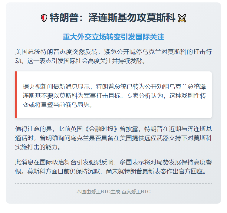 特朗普：泽连斯基勿攻莫斯科