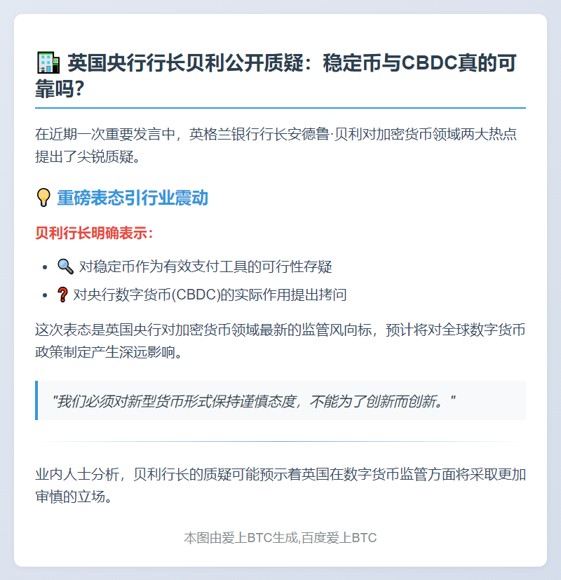 贝利质疑稳定币与CBDC效用