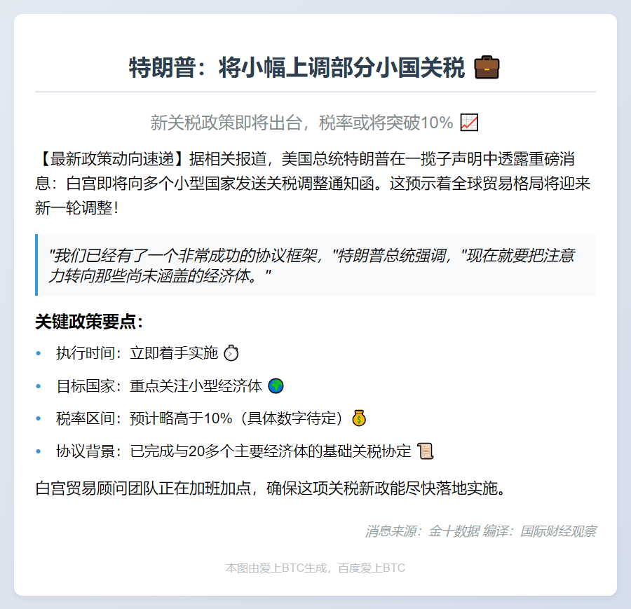 特朗普：将小幅上调部分小国关税