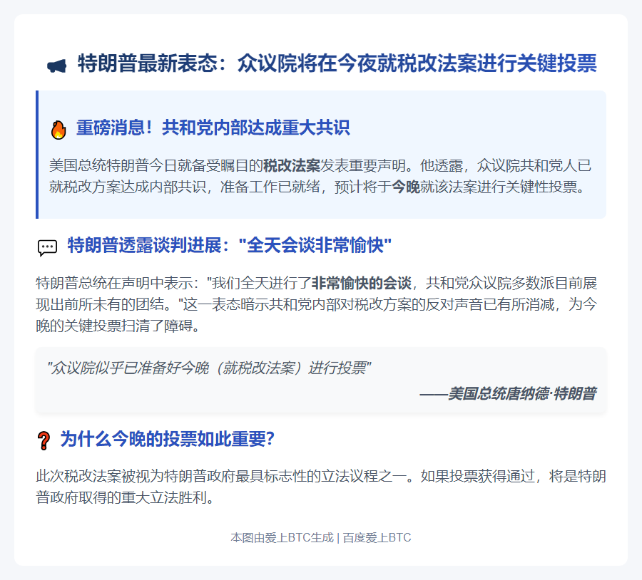特朗普：众议院今晚或将投票税改