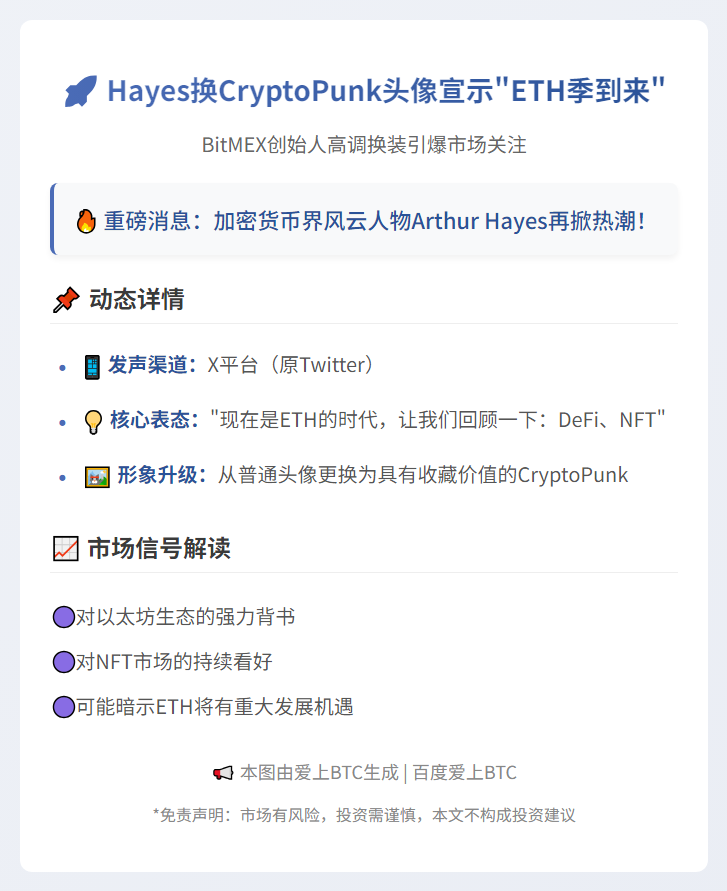 Hayes换CryptoPunk头像宣示“ETH季到来”