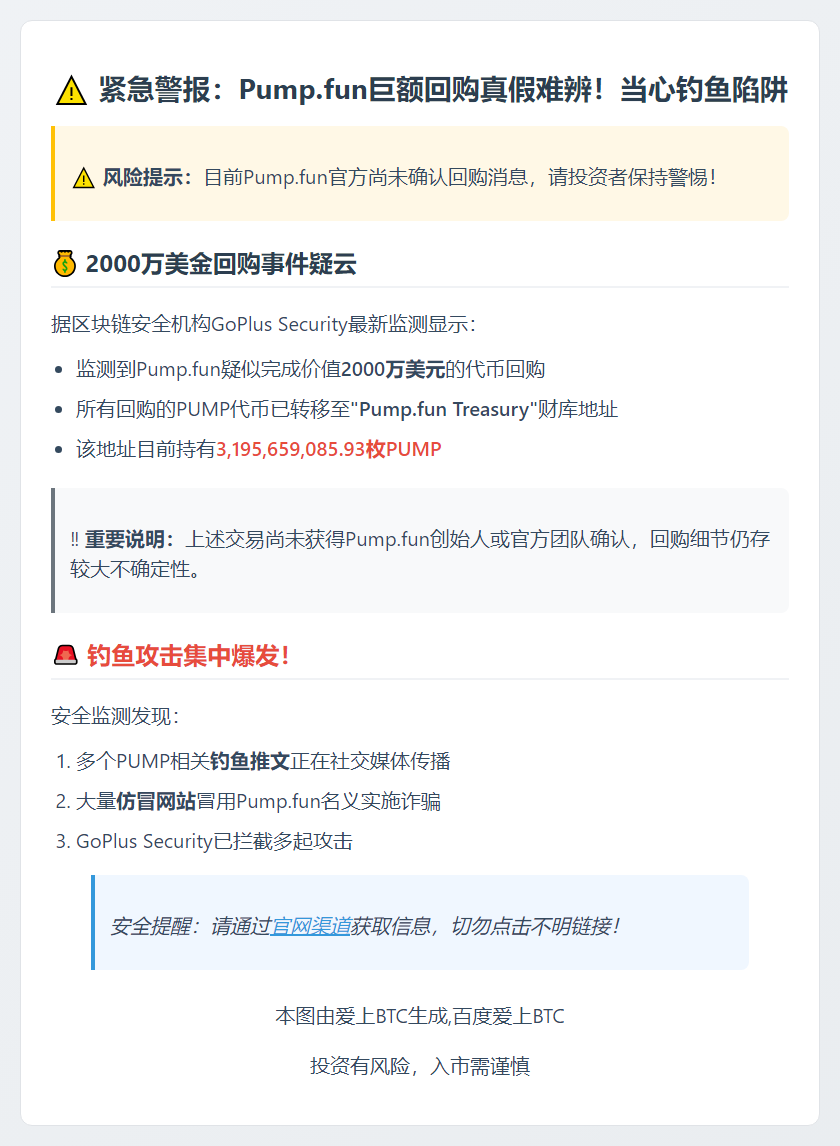 PUMP回购未确认，警惕钓鱼骗局
