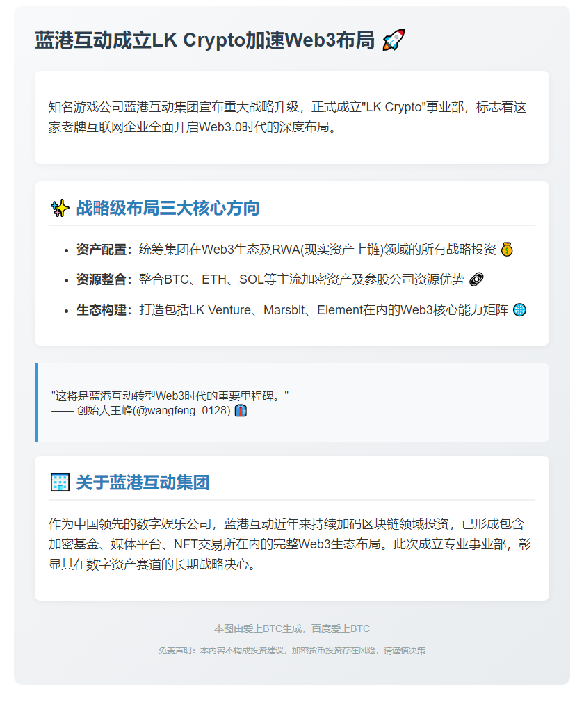 蓝港互动成立LK Crypto加速Web3布局