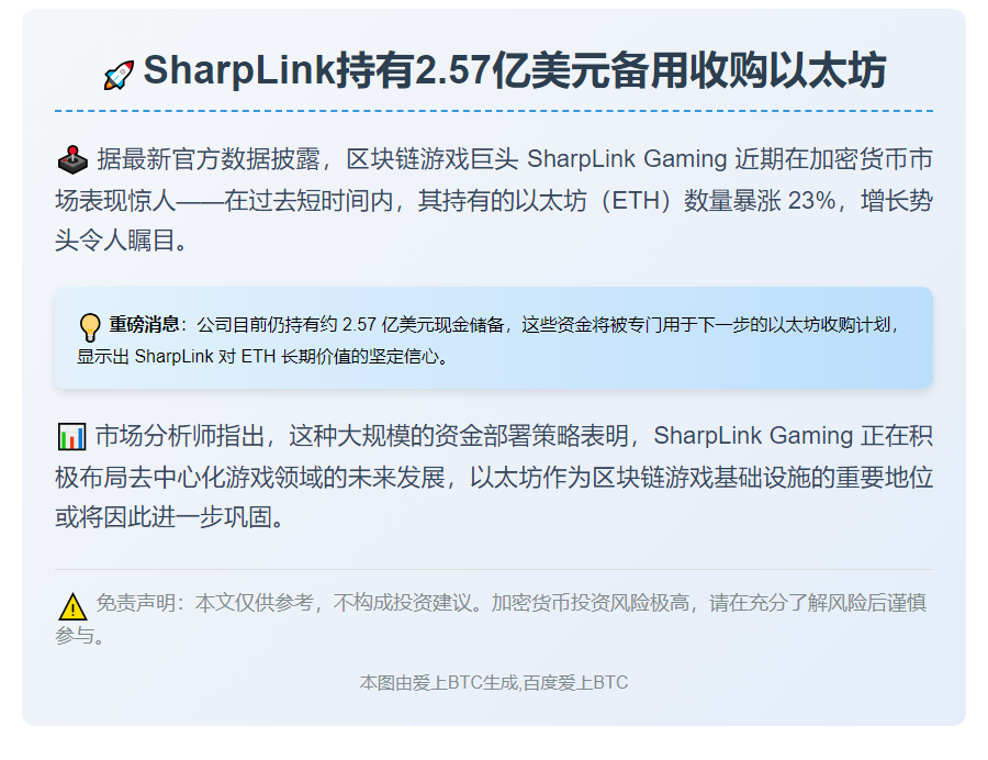 SharpLink持有2.57亿美元备用收购以太坊