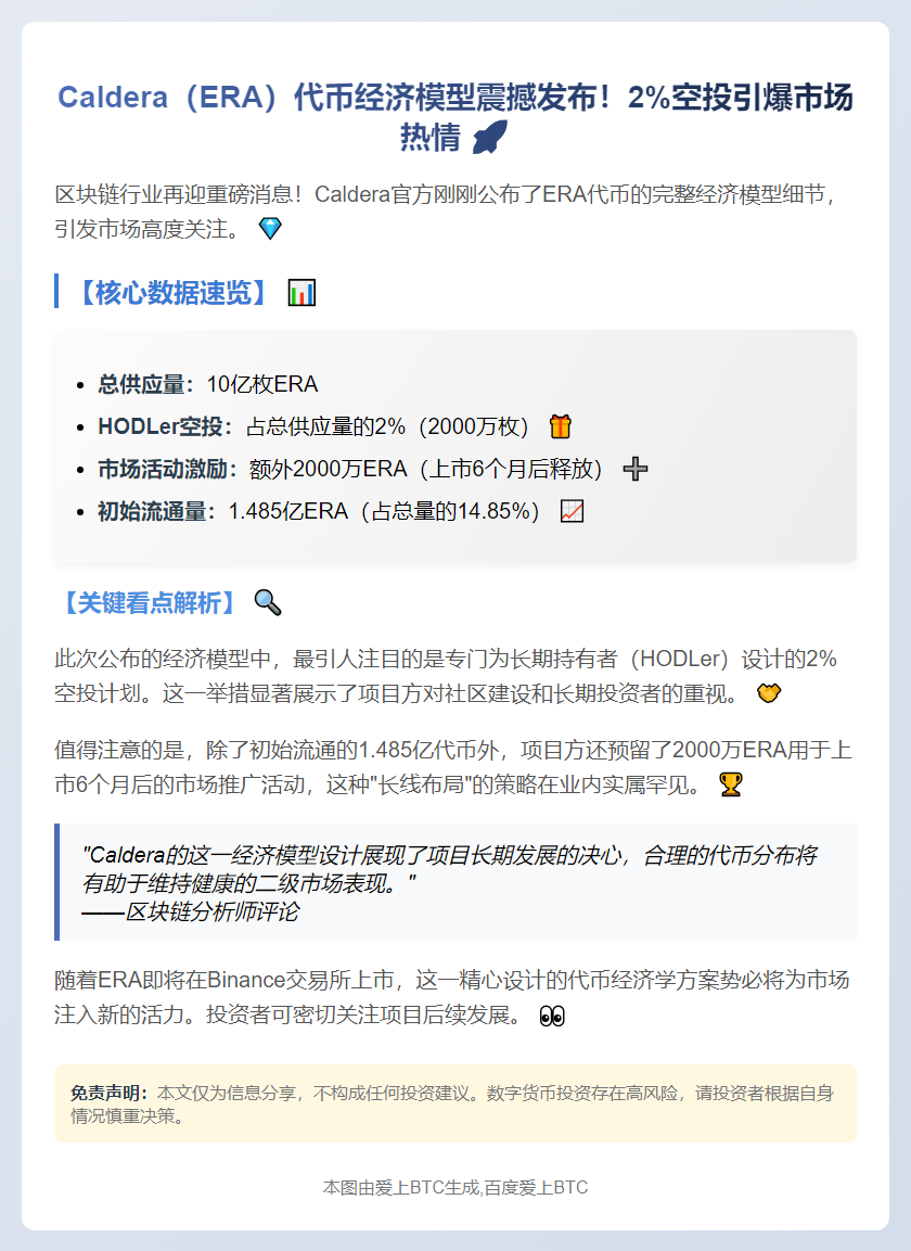 Caldera代币经济学：2%空投给HODLer