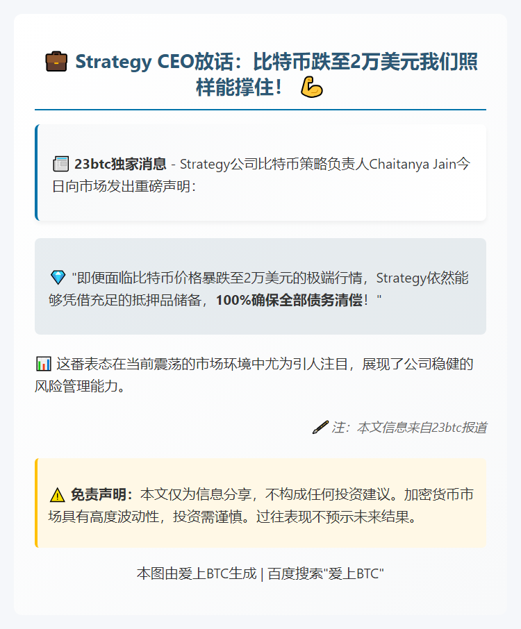 比特币策略经理：2万美元底部也不影响偿债