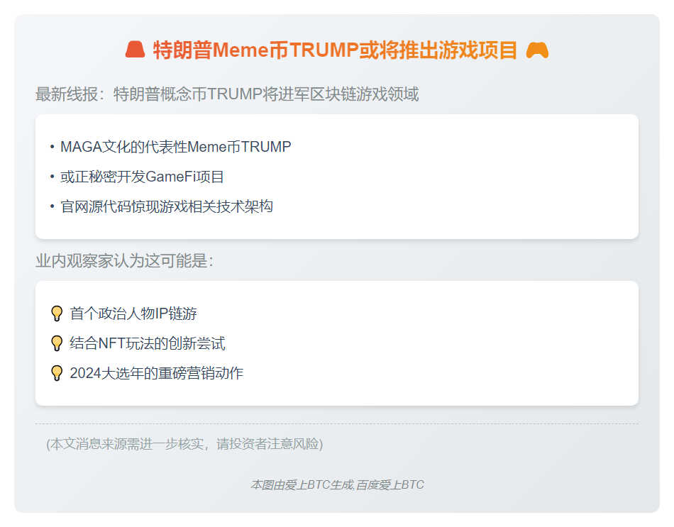 特朗普Meme币TRUMP或将推出游戏项目