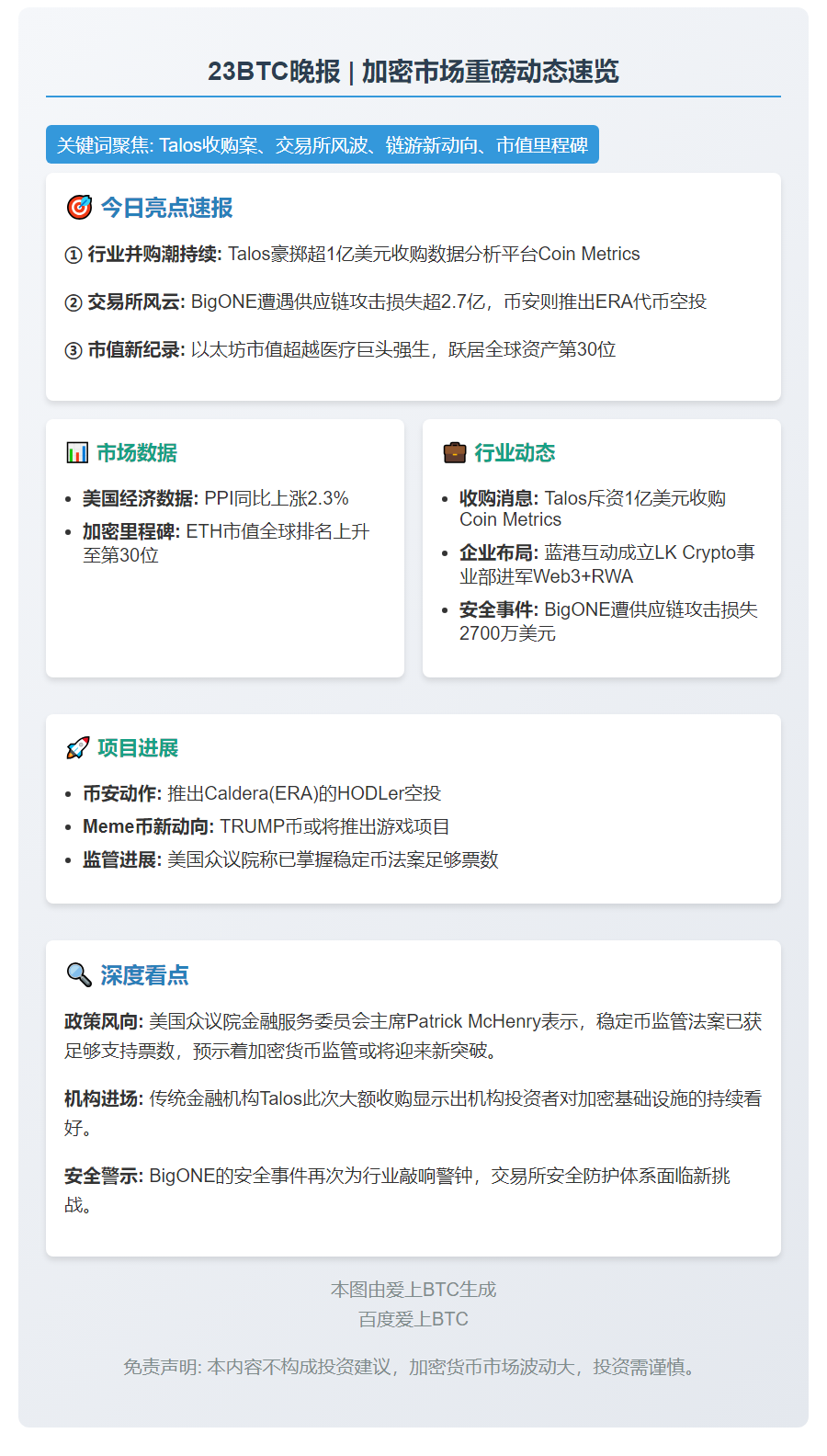 23btc晚报 | 7月16日要闻速览
