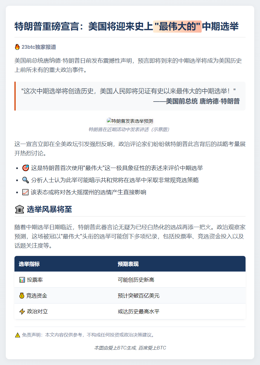 特朗普预言美史上最伟大中期选举