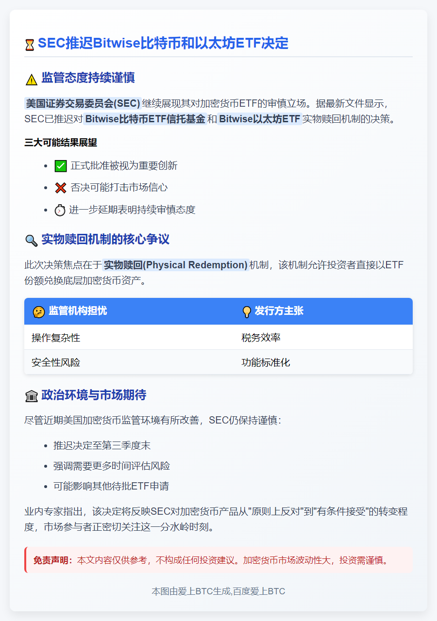 SEC推迟Bitwise比特币和以太坊ETF决定