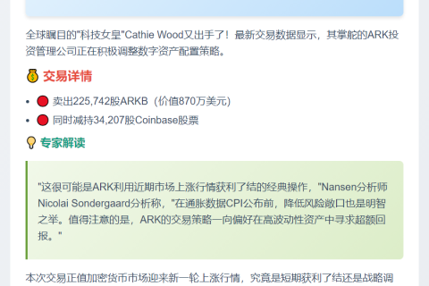ARK 售 870 万美元比特币 ETF 套现
