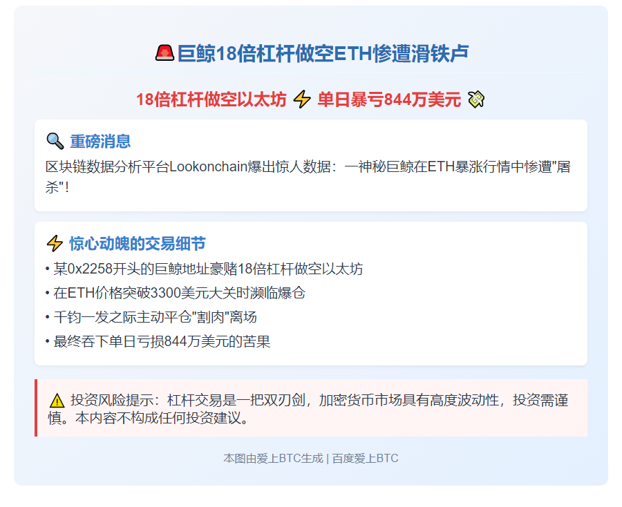 巨鲸18倍杠杆做空ETH单日亏844万刀