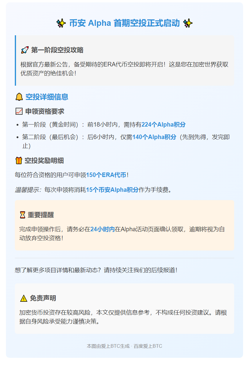 币安Alpha首期空投：224分起兑