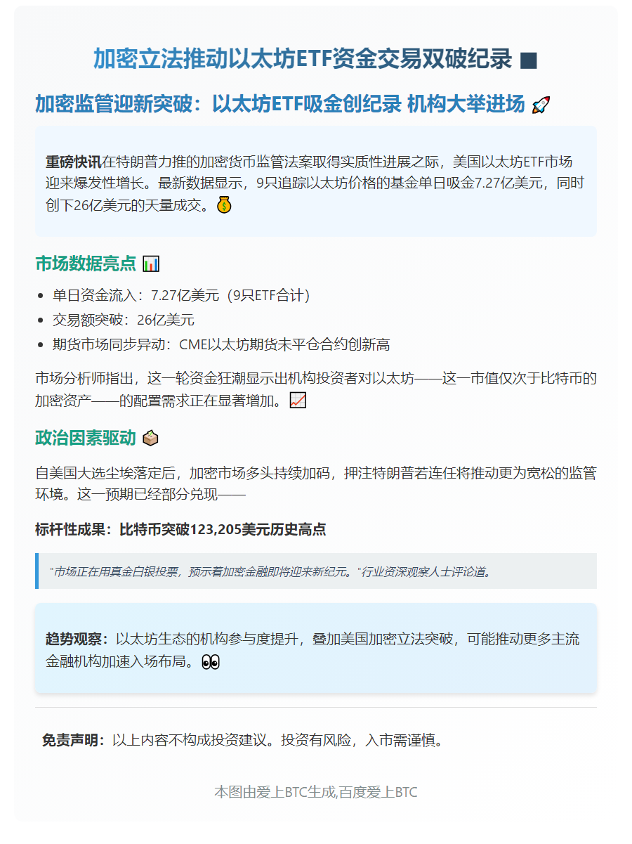 加密立法推动以太坊ETF资金交易双破纪录