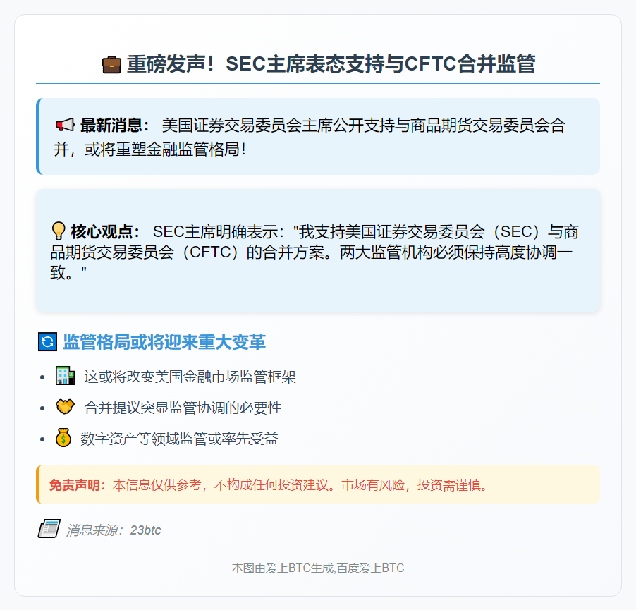 SEC主席支持与CFTC合并