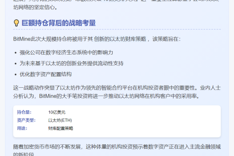 Bitmine持以太坊10亿，强化财库策略