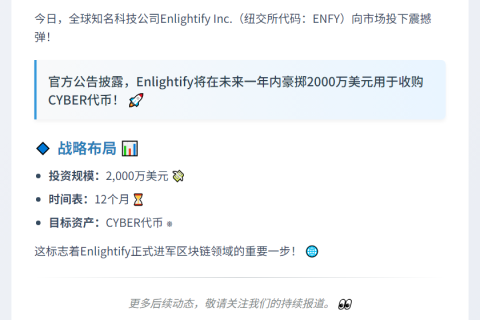 Enlightify拟年内收购2000万美元CYBER