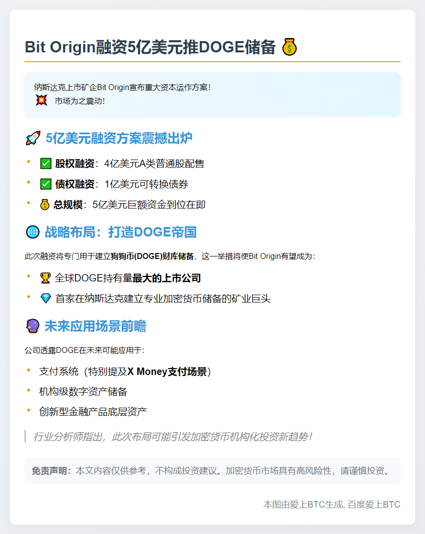 Bit Origin融资5亿美元推DOGE储备