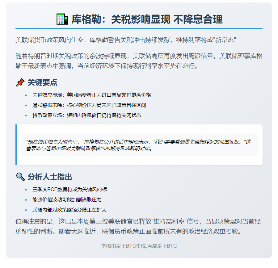 库格勒：关税影响显现 不降息合理