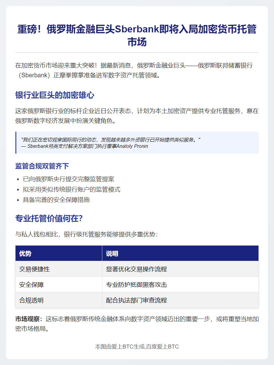 俄最大银行拟托管加密资产