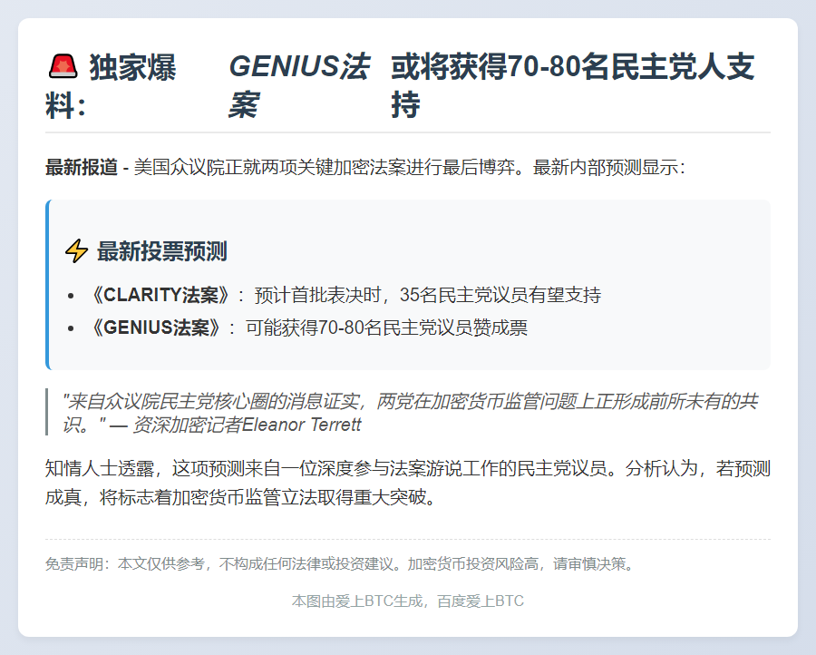 民主党预计70-80人支持《GENIUS法案》