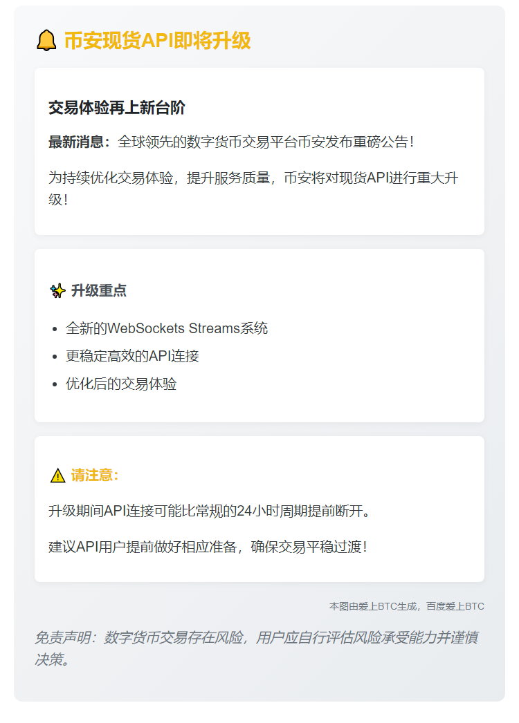 币安现货API 7月8日升级