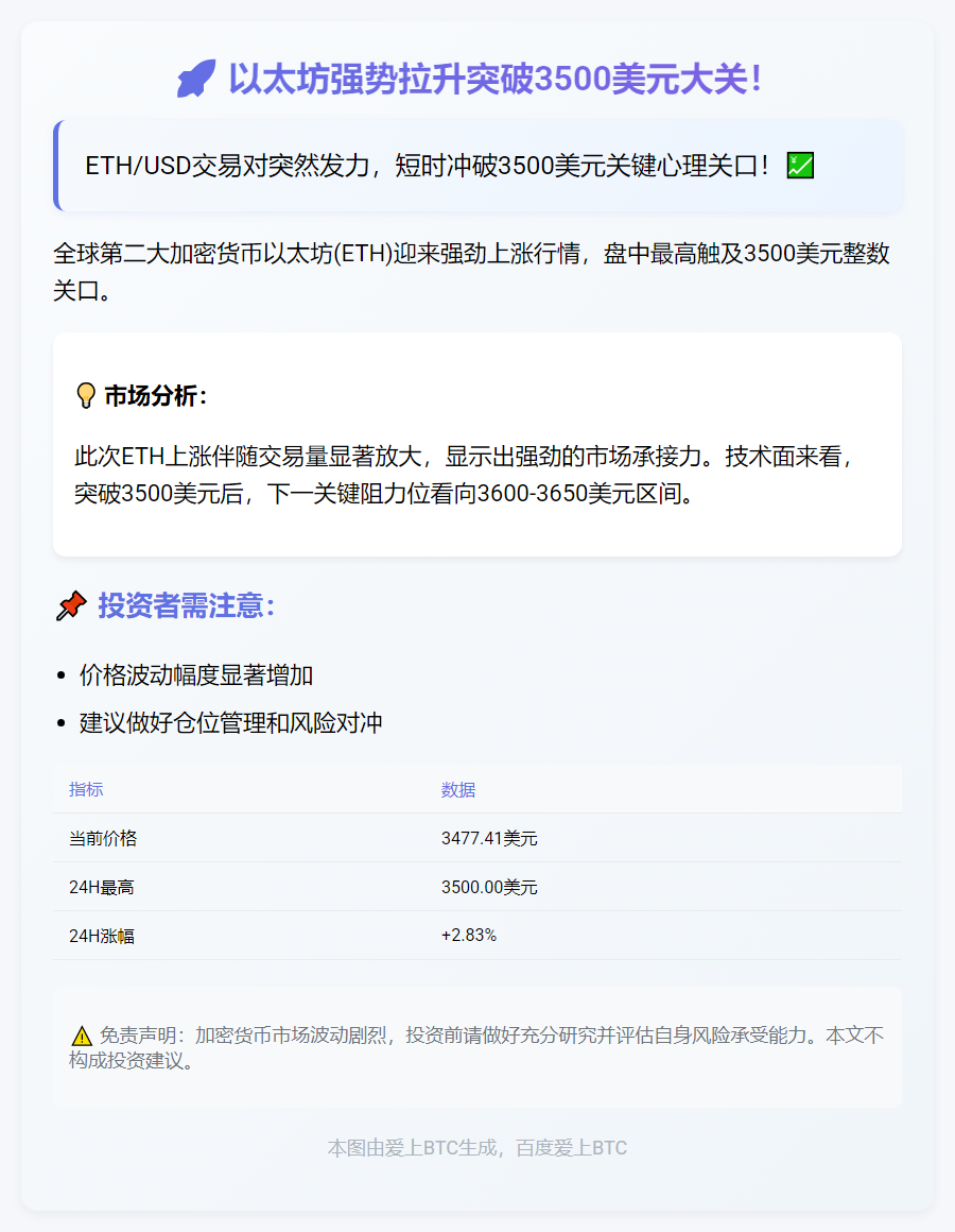ETH短暂突破3500美元