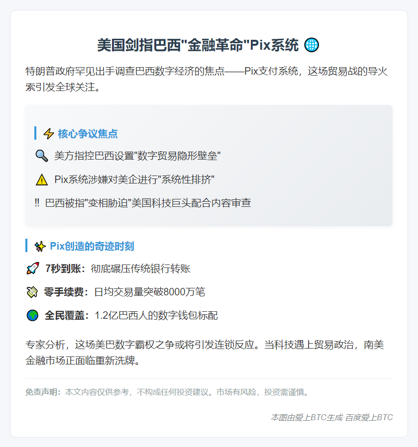 特朗普政府调查巴西Pix支付