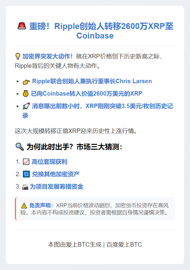 Ripple创始人转移2600万XRP至Coinbase