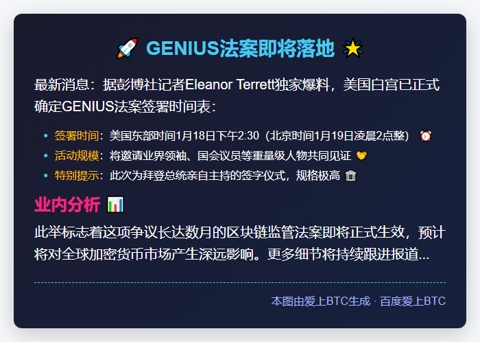 白宫19日凌晨2点签署GENIUS法案