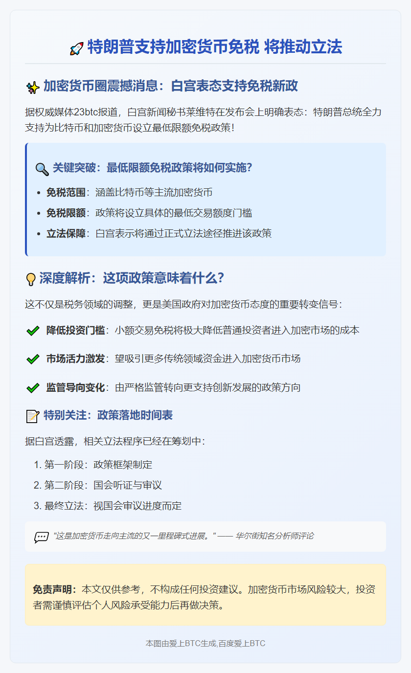 特朗普支持加密货币免税 将推动立法