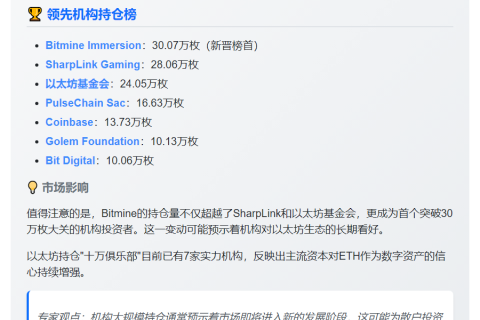 “Bitmine以太坊持仓超30万枚”