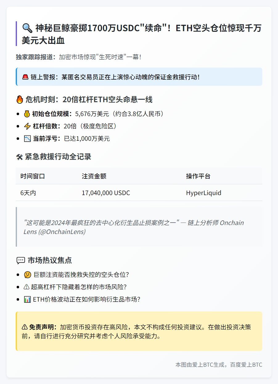 巨鲸6天注资1704万USDC防ETH爆仓