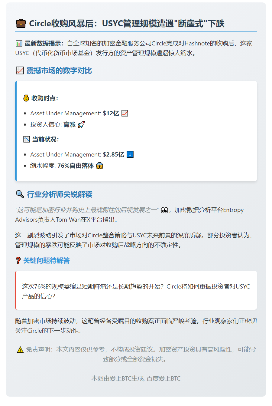 Circle收购Hashnote致其AUM骤降76%