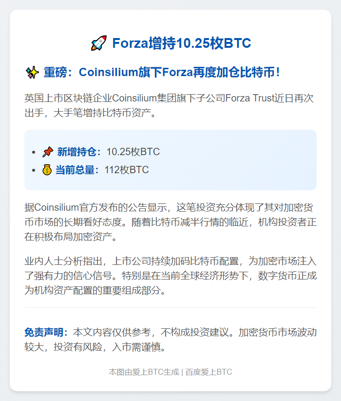 Forza增持10.25枚BTC