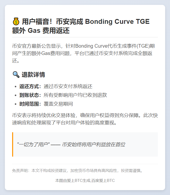 币安退还用户额外Gas费