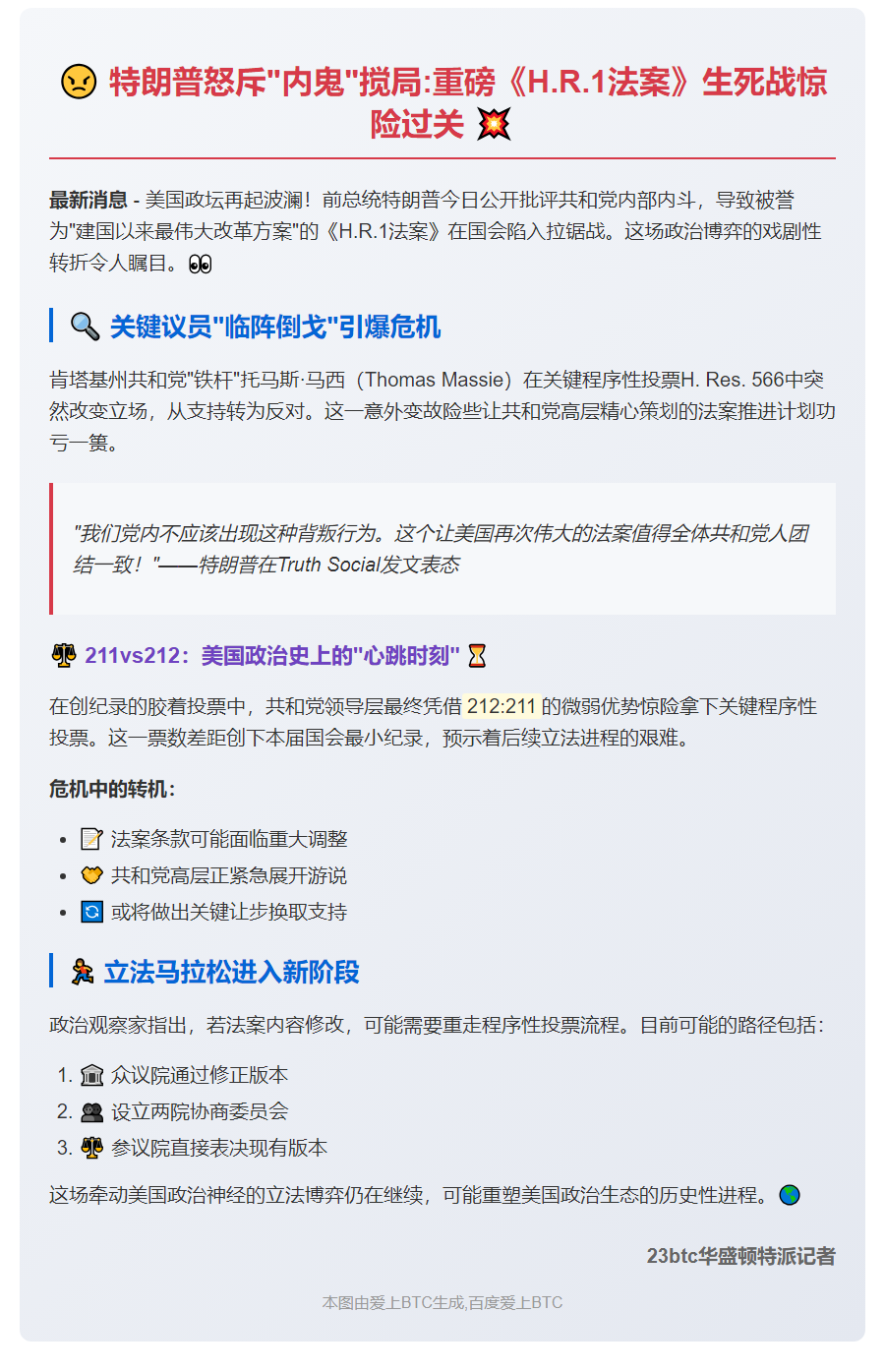 # 特朗普不满共和党内斗拖延法案表决