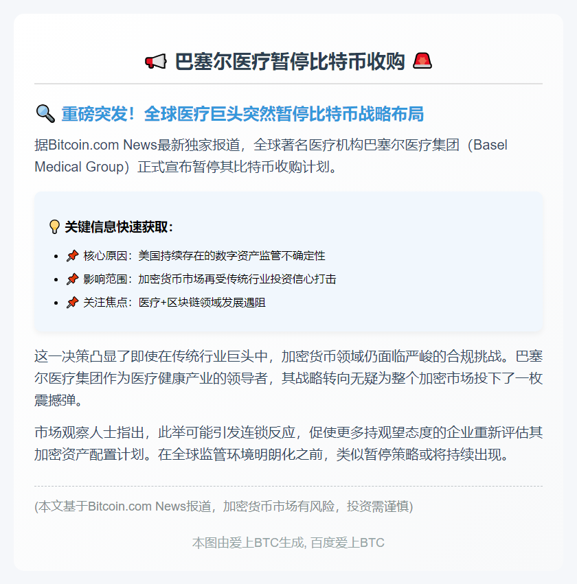 巴塞尔医疗暂停比特币收购