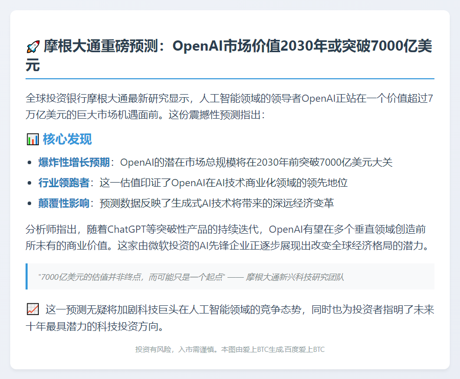 摩根大通：2030年OpenAI市场或超7000亿