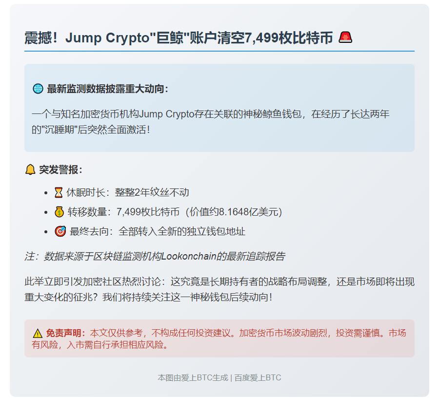Jump Crypto钱包清空7499枚比特币