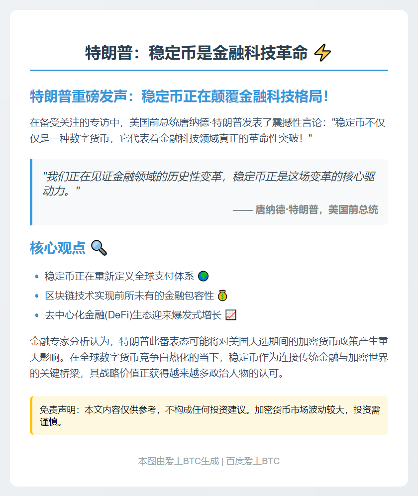 特朗普：稳定币是金融科技革命