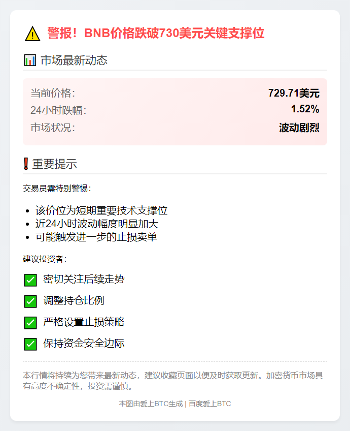 BNB跌破730美元