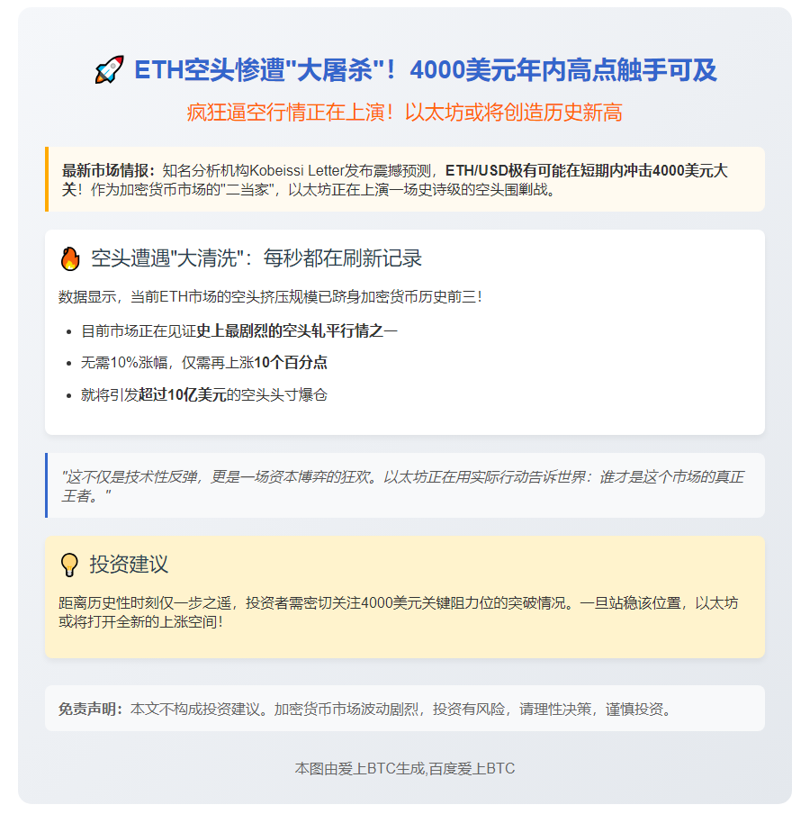 空头受压或助ETH冲上4000美元