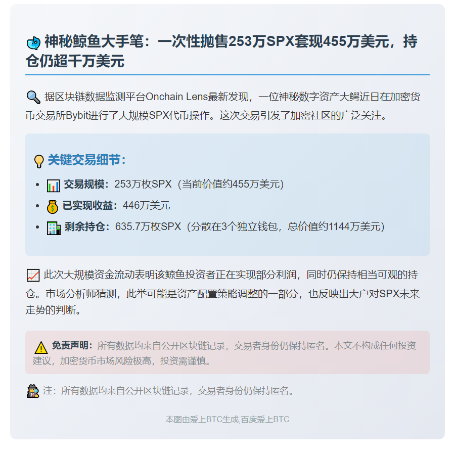 鲸鱼存入253万枚SPX至Bybit