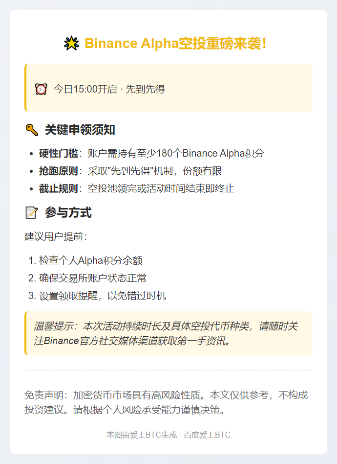 Binance Alpha今日15点空投需180积分