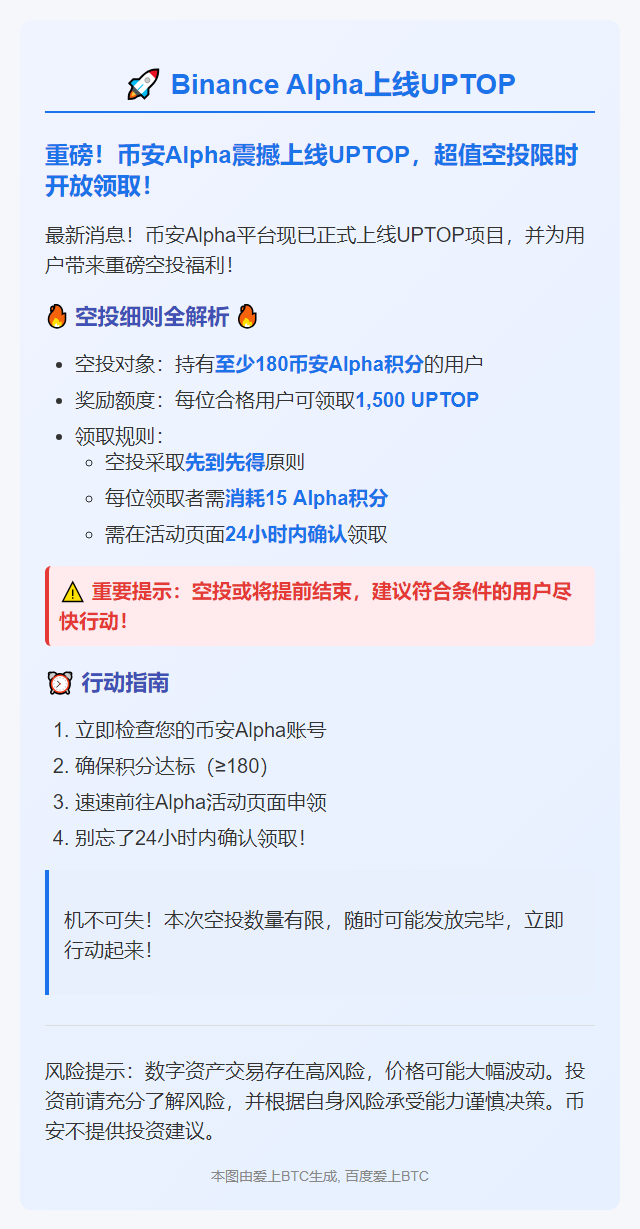 Binance Alpha上线UPTOP，空投需180积分