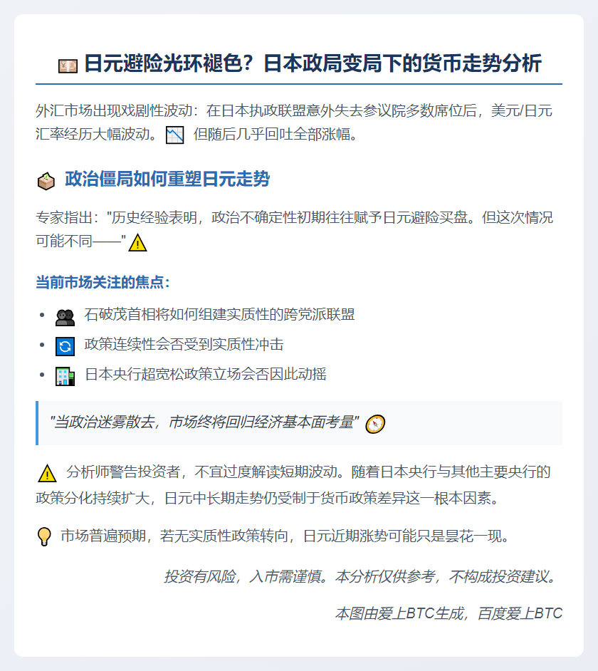 政治不确定对日元利好减弱
