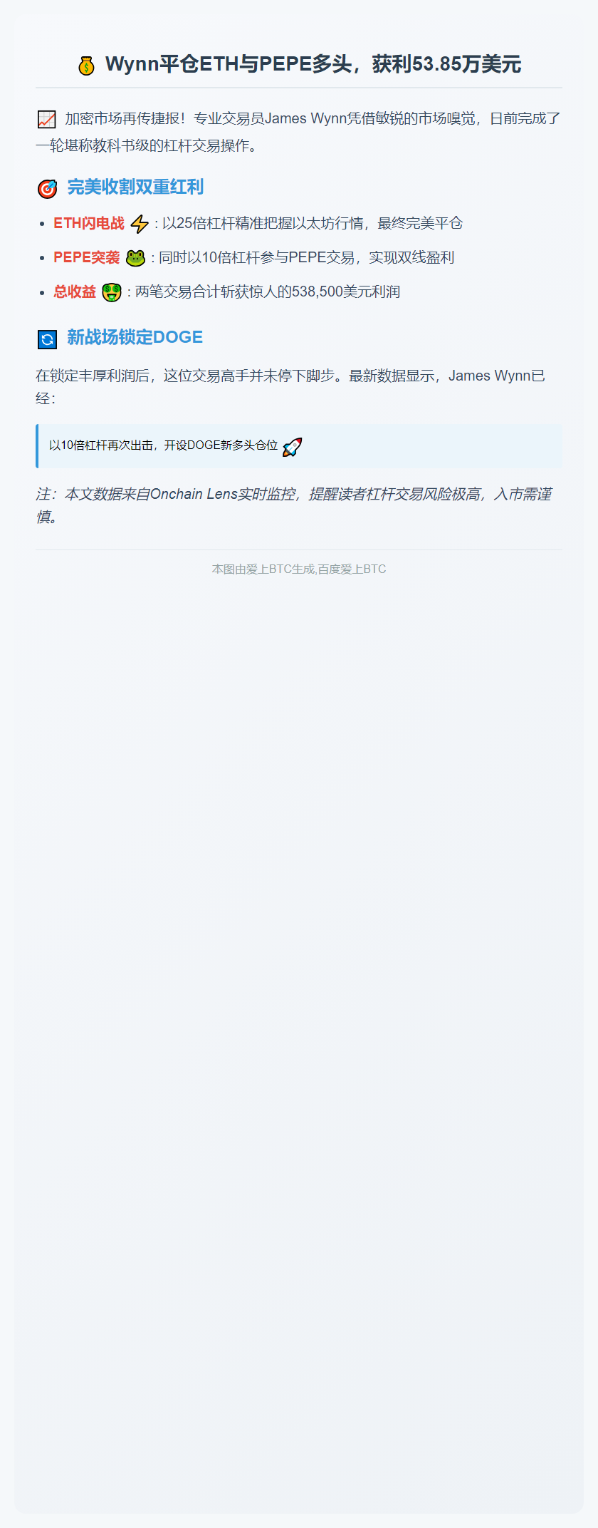 Wynn平仓ETH与PEPE多头，获利53.85万美元