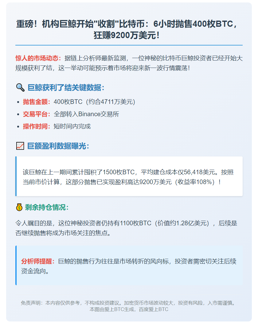 巨鲸6小时抛售4