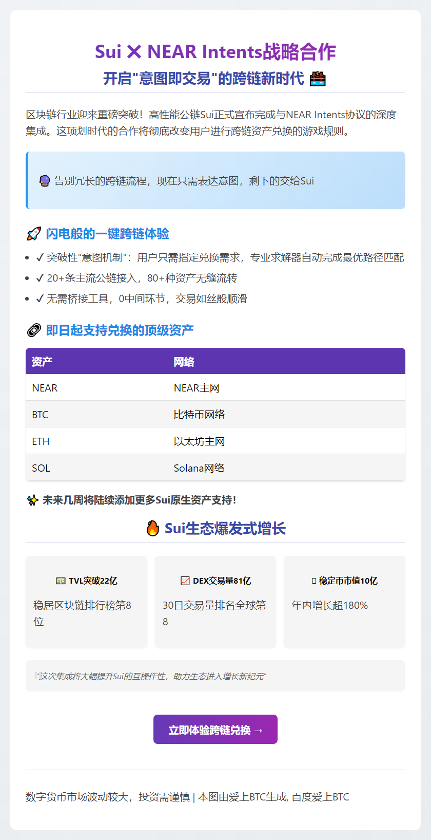 Sui与NEAR集成实现极速跨链